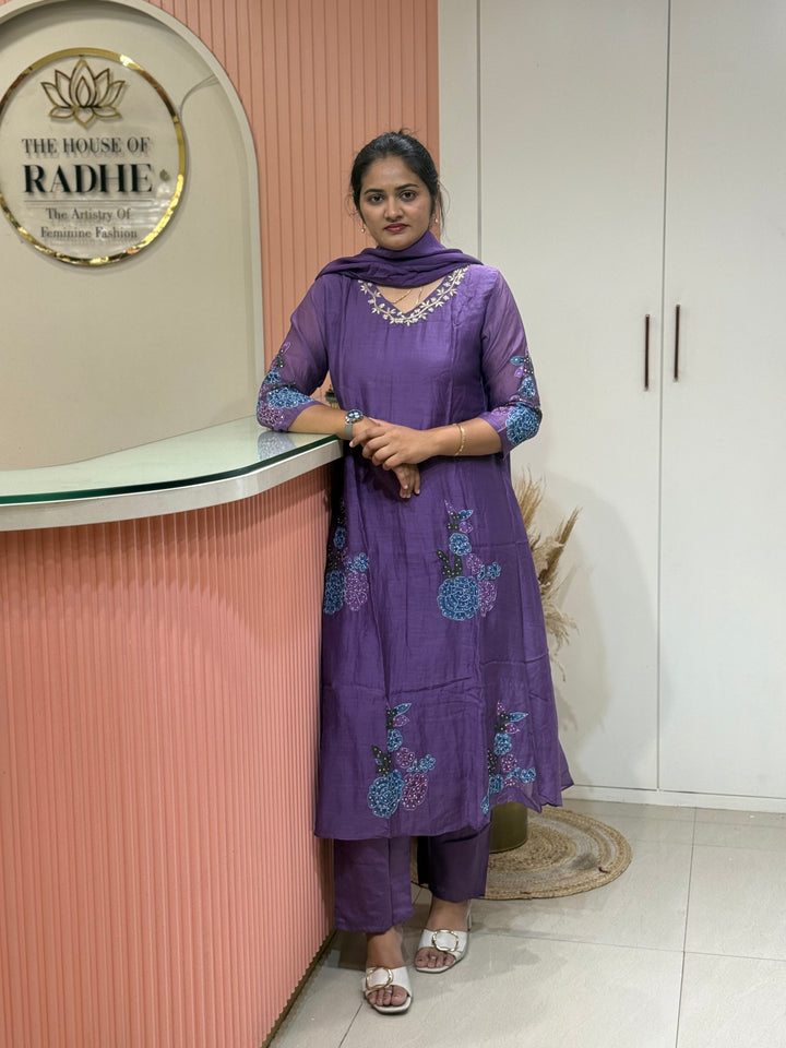 Pure Banarasi Mul Chanderi 3 Pcs Kurti set | R218