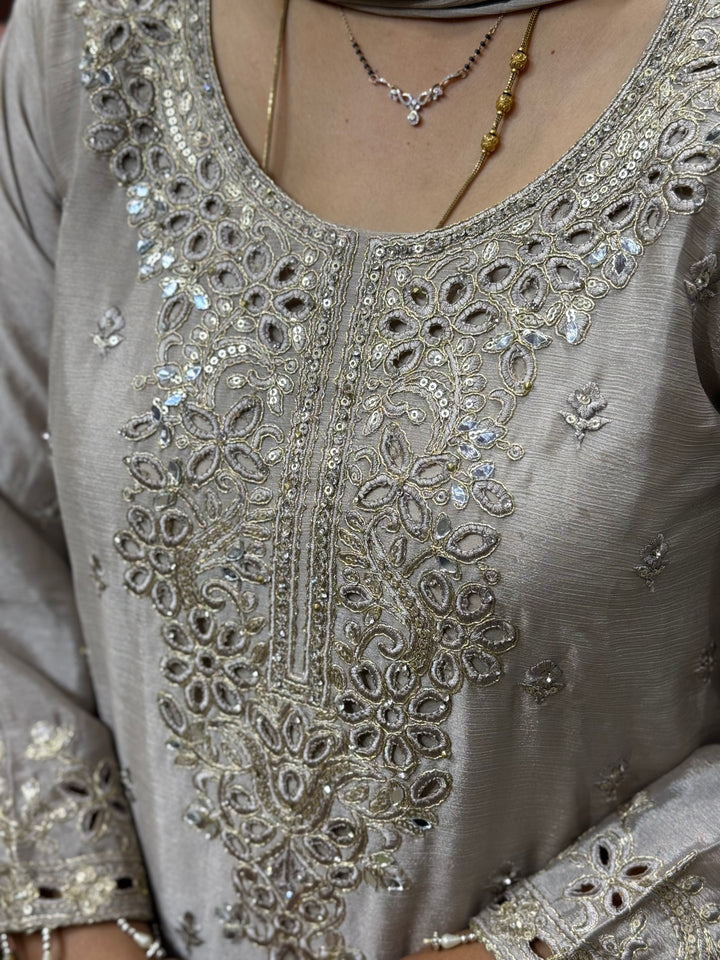 Pure Tissue Silk Collection with Beautiful Work ( flare Plazo) | R148