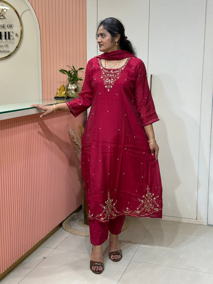 Coral Mul Chanderi semi Party Collection with Cut Dana Work (Restocked)| R206