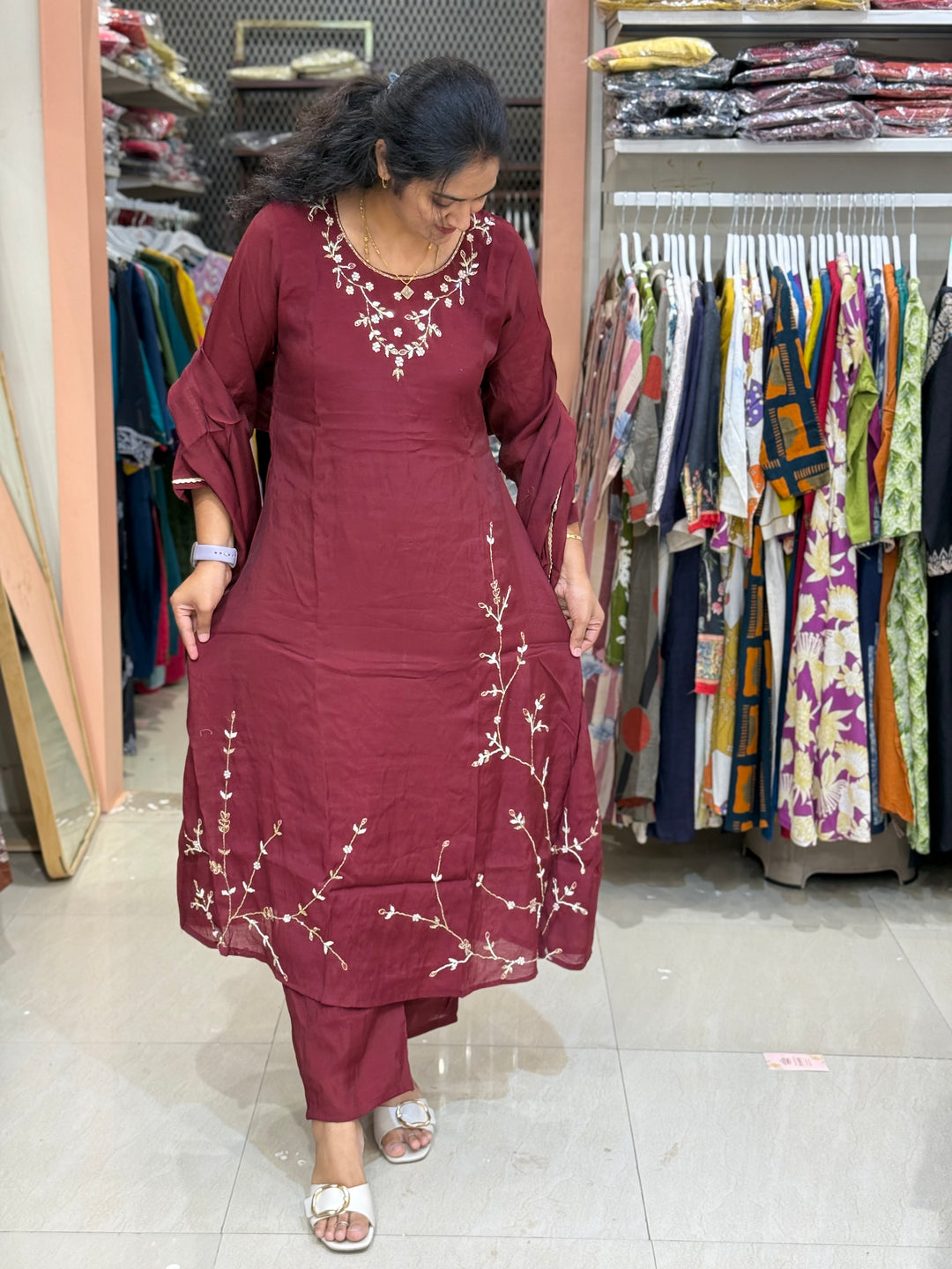 S Mul Chanderi 3 Pc Suit Collection Semi Party Wear| R138