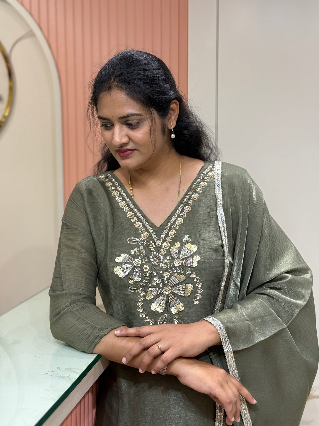 Roman Glass Fabric with beautiful work| R116