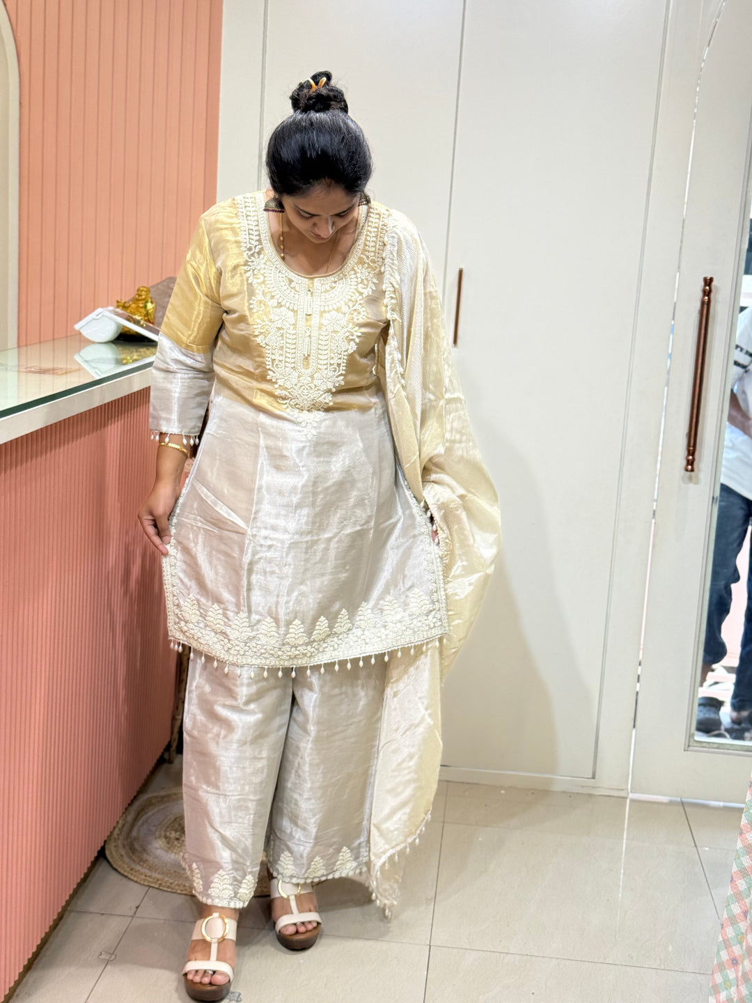 Tissue Fabric Designer Suit – Moti Work Collection | R148