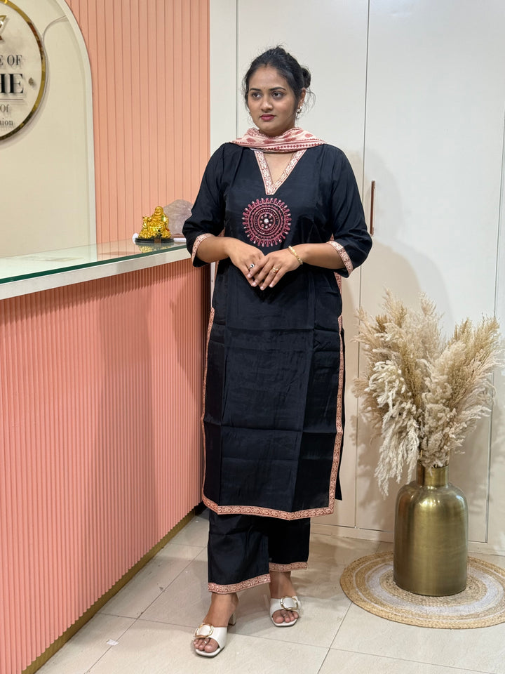 ROMAN SILK WOMEN  3 PCS SUIT SET WITH AJRAKH PRINTED DUPATTA