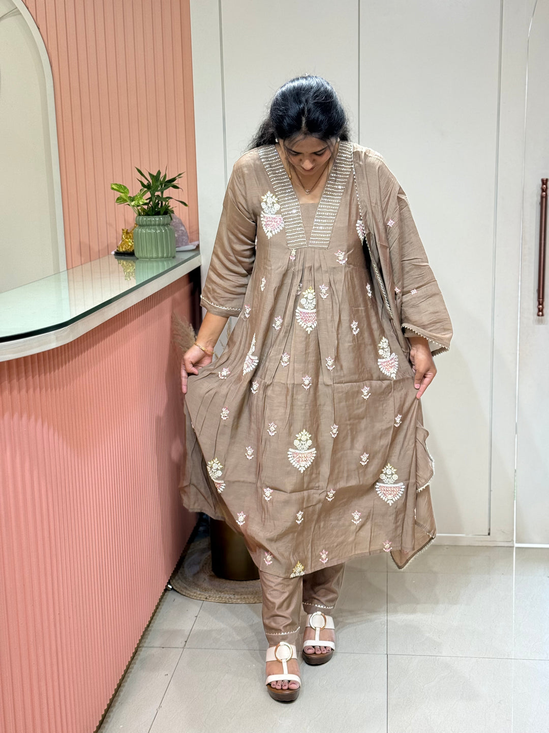 Pure Mul Chanderi handwork collection A Line Pattern | R229