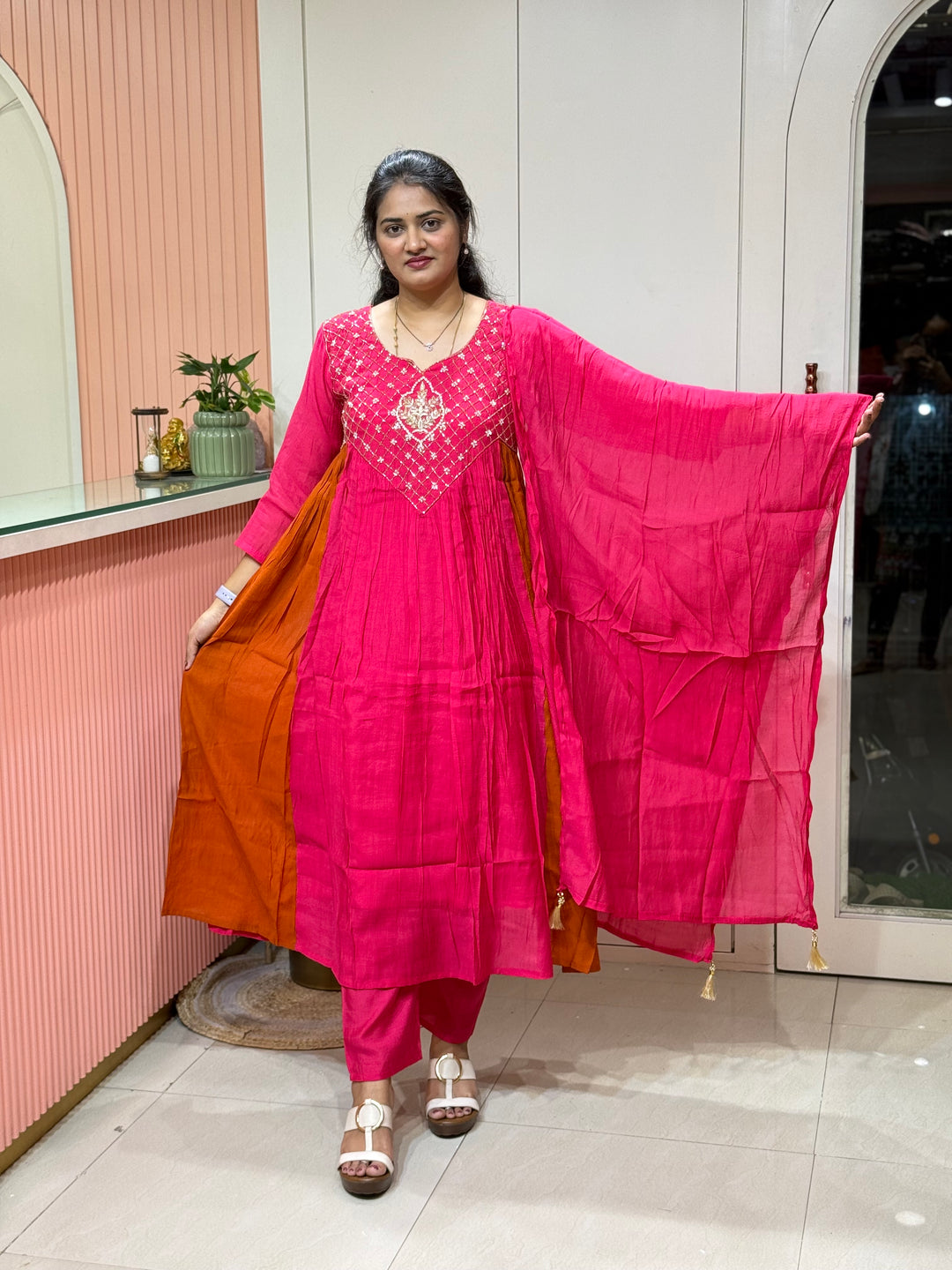 Coral Mul Chanderi with Cut Dana Work | R206