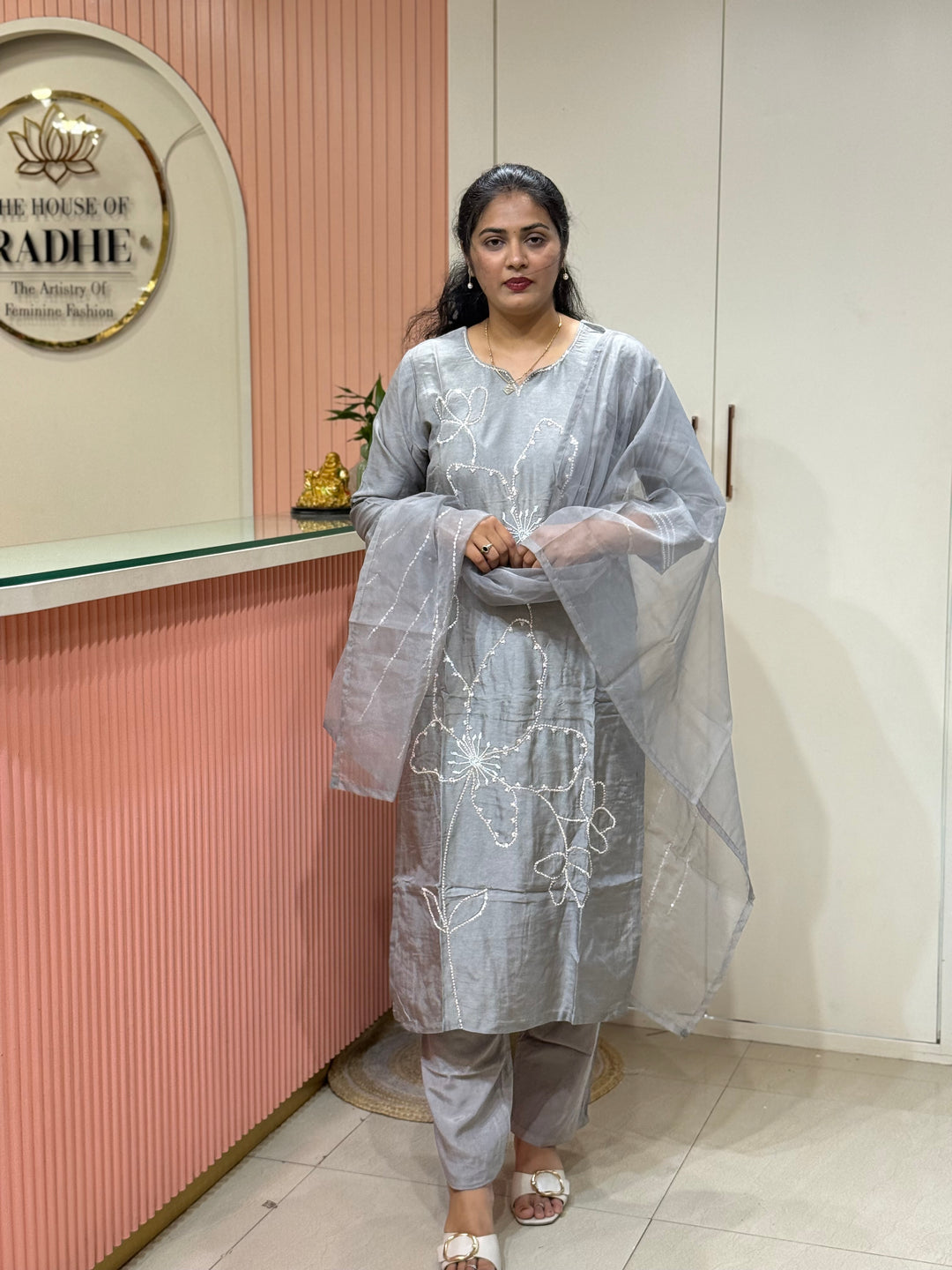 Dola Silk 3 Pcs Set Collection with Floral Work | R217