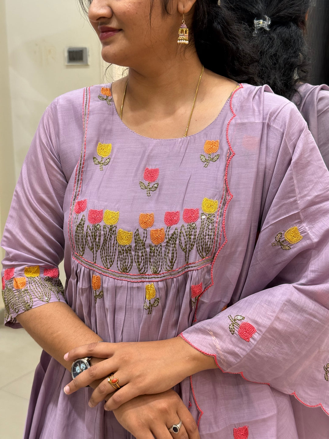 Mul Chanderi Embroidery Collection – Elegant Flare Pattern | R179