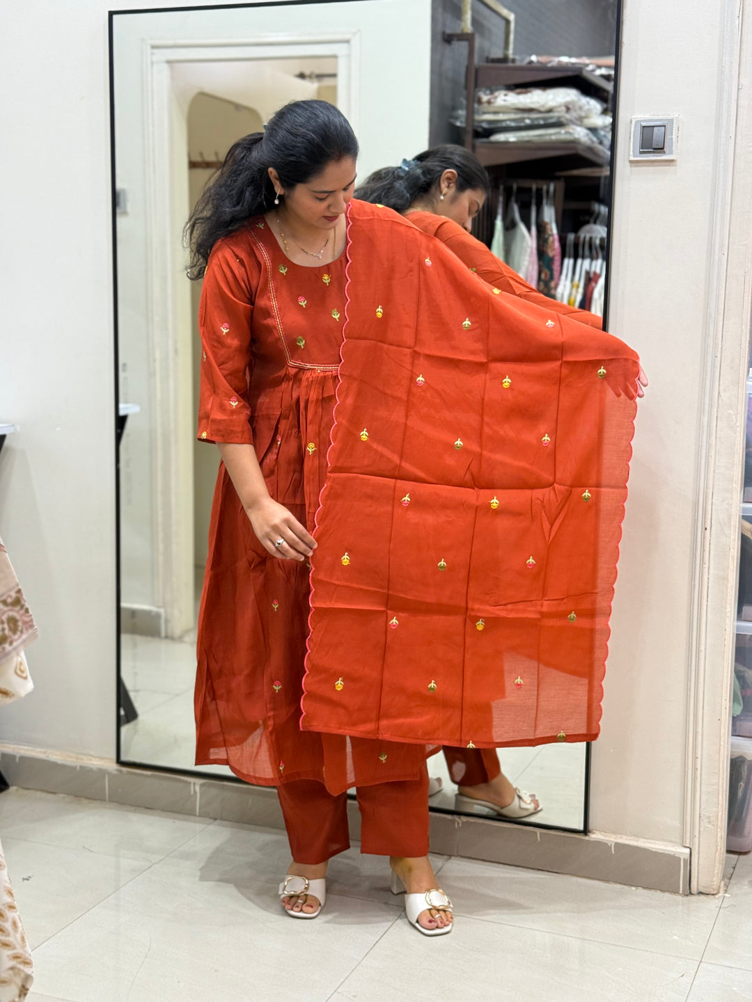 Mul Chanderi with cute Embroidery work | R208