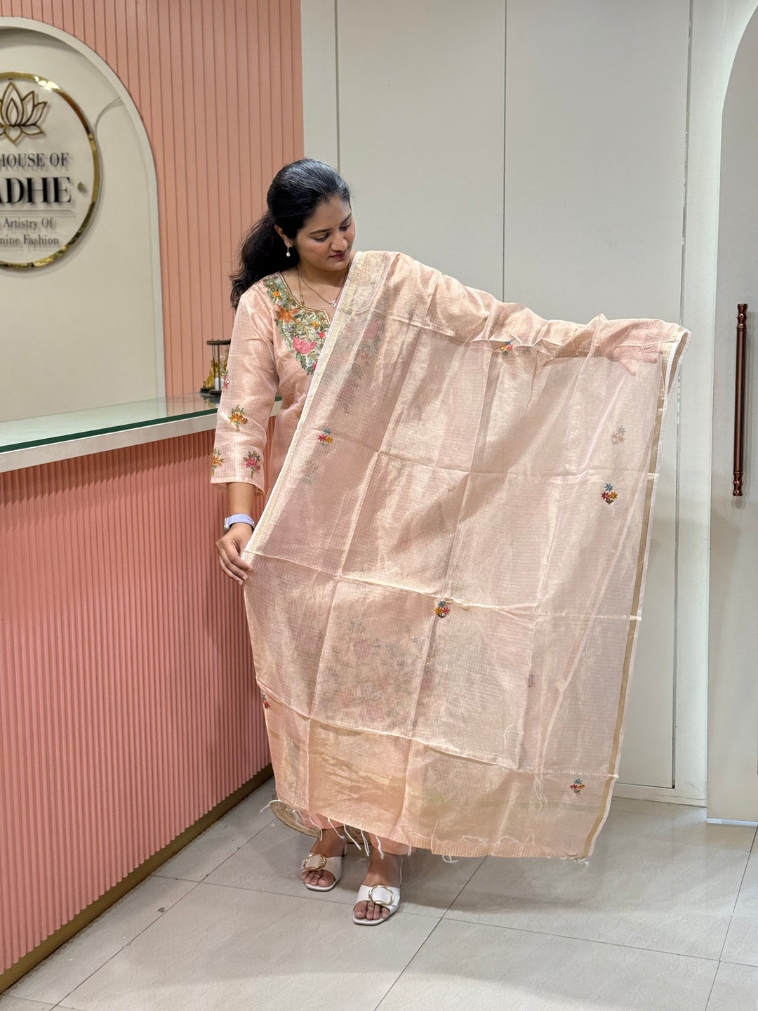 Zari Kota fabric with Hand Embroidery work (Cotton Lining) | R179