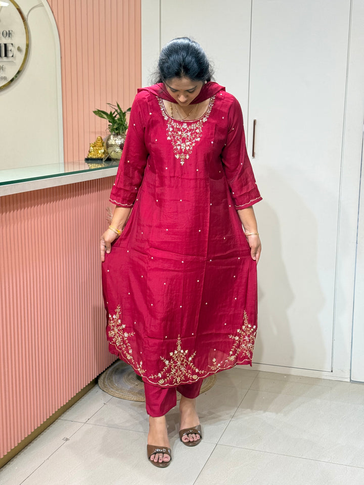 Coral Mul Chanderi semi Party Collection with Cut Dana Work (Restocked)| R206