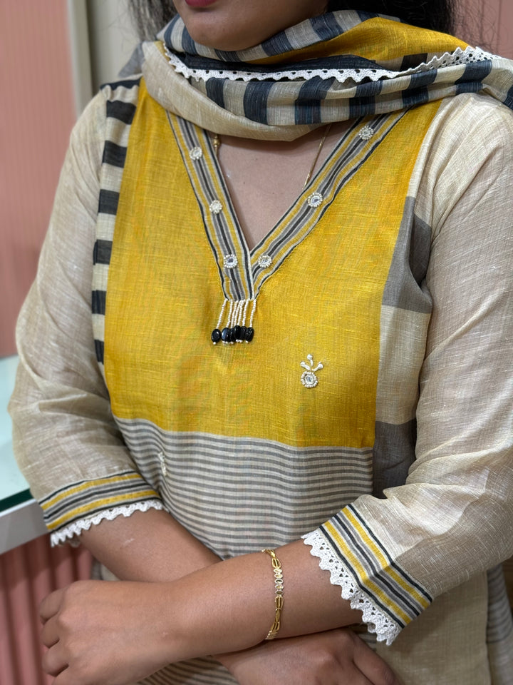 Luxury Pure Linen Collection – Kantha Stitch &amp; Knot Work | R154