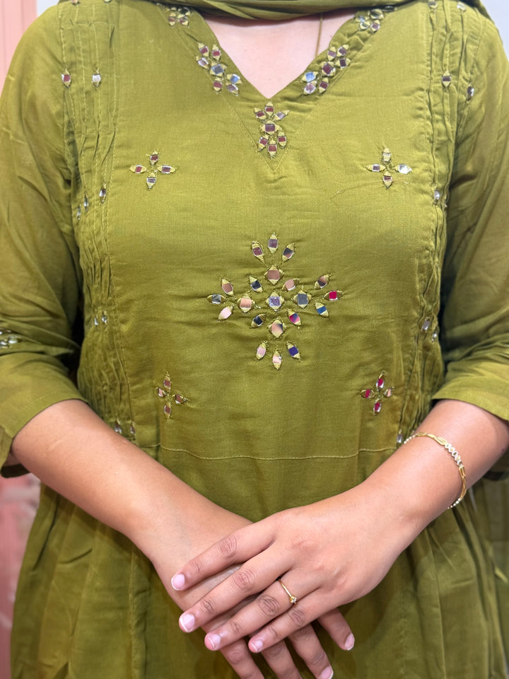 Premium Mul Cotton 3 Pc Kurta Set with Mirror Work – RADHE86