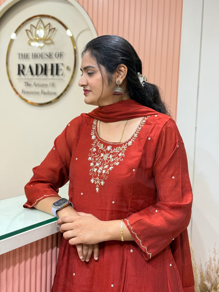 Coral Mul Chanderi with Cut Dana Work | R206