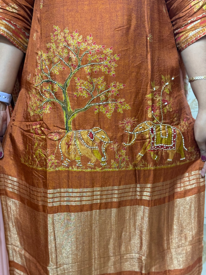 Tusser fabric with Figure design Collection (Cotton Lining )| R227