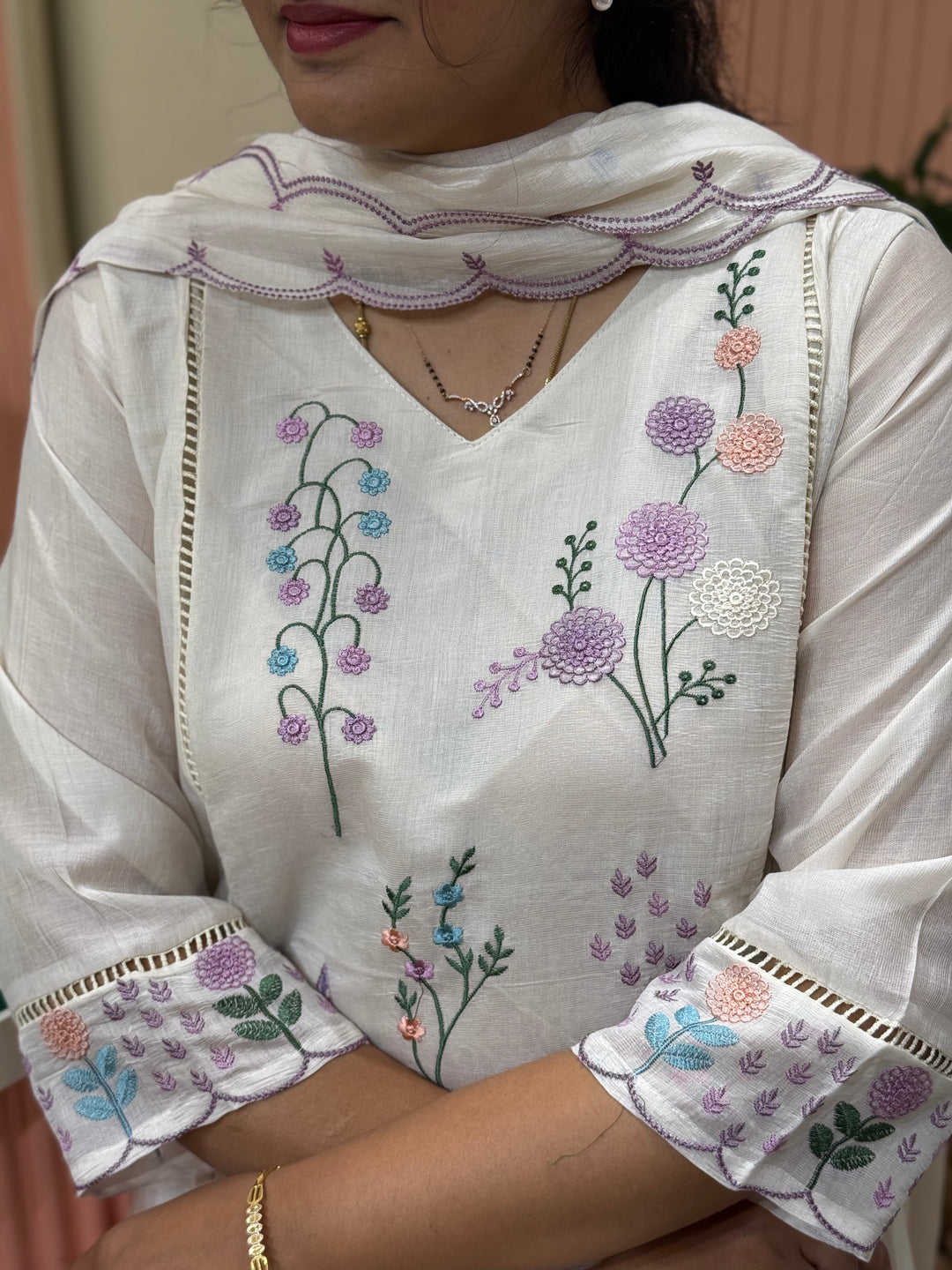 Coral Mul Chanderi Collection with Embroidery work | R179