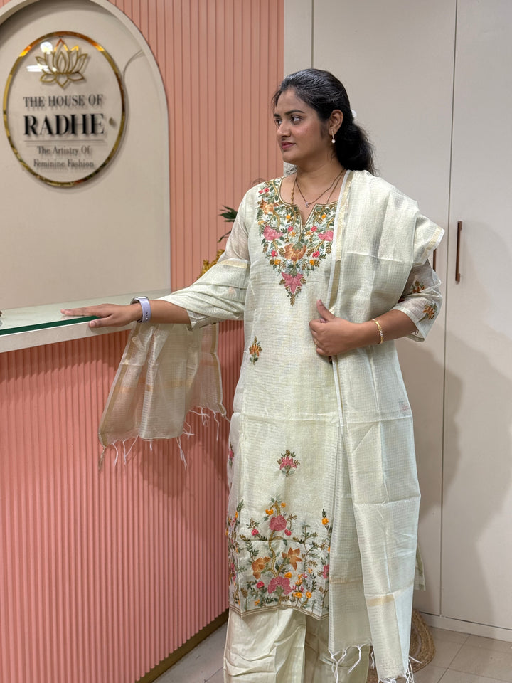 Zari Kota fabric with Hand Embroidery work (Cotton Lining) | R179