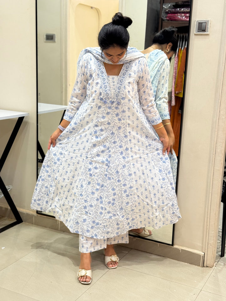 Cotton Dress with Cotton Lining – Summer Collection (White Base) | R113