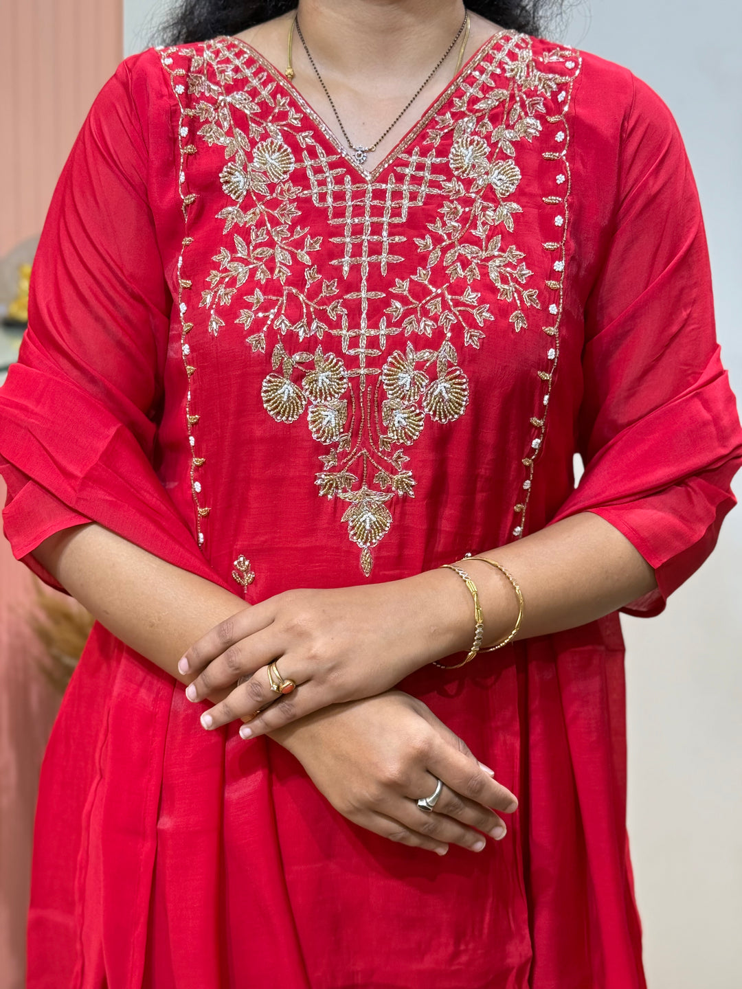 S Mul Chanderi 3 Pc Kurta Set | Semi Party Wear (New Arrivals )| R116