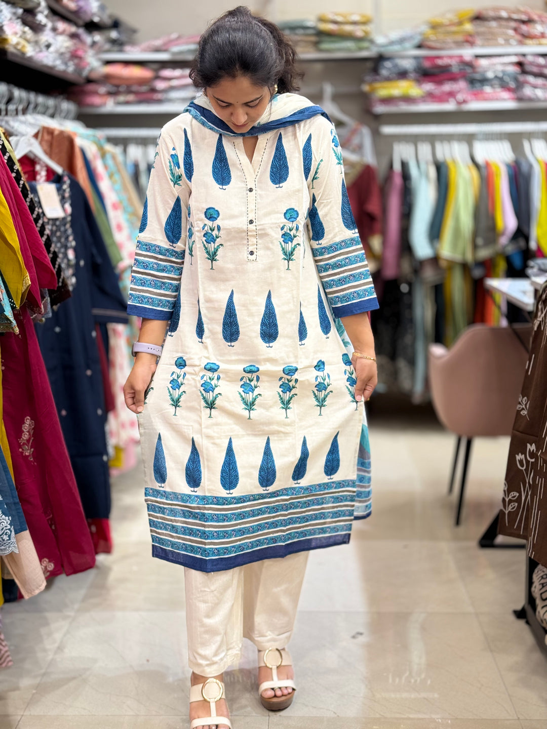 Khadi Cotton 3 Pc Kurta Set – Flowy Collection | R156