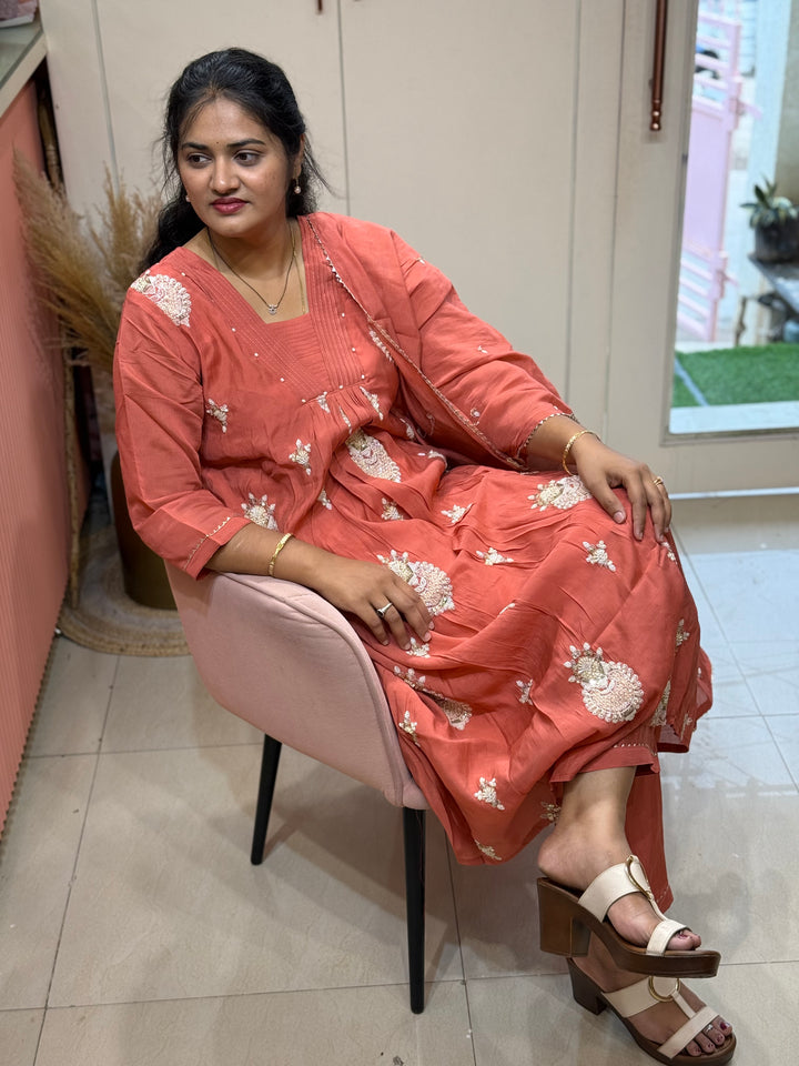 Pure Mul Chanderi handwork collection A Line Pattern | R229