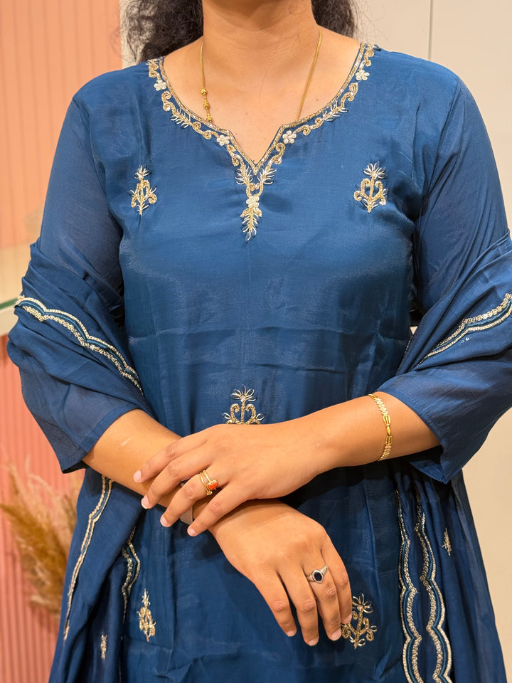 S Mul Chanderi 3 Pc Kurta Set | Semi Party Wear With CottonLining (New Arrivals )| R138