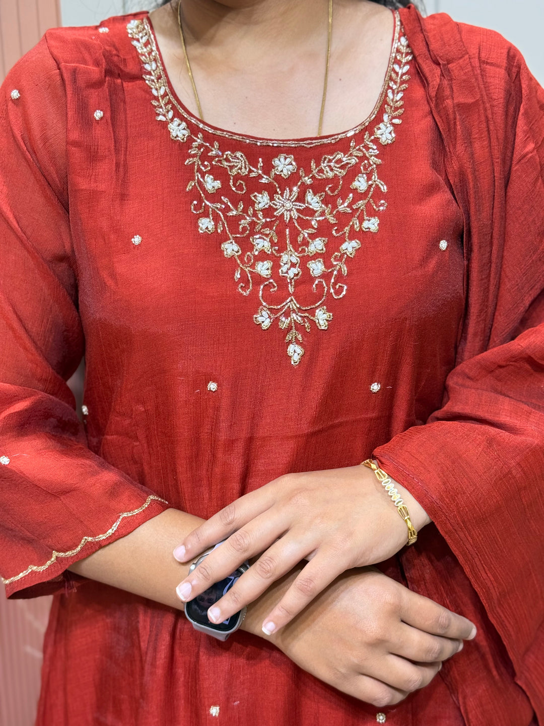 Coral Mul Chanderi with Cut Dana Work | R206