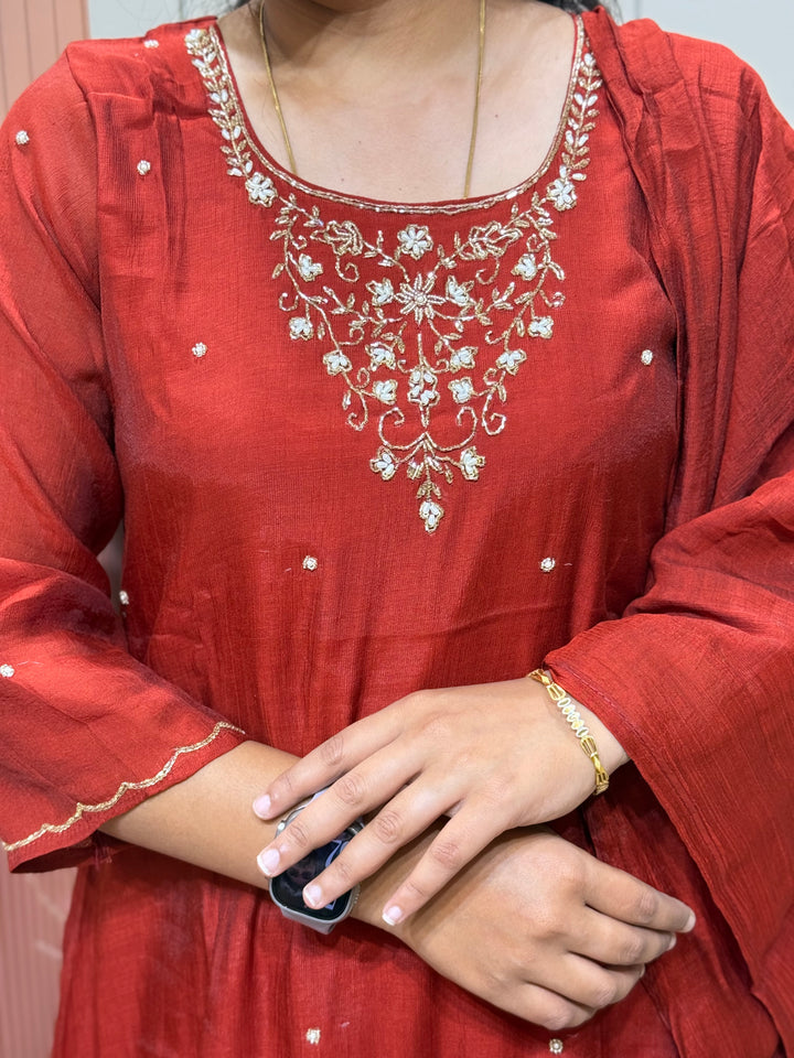Coral Mul Chanderi with Cut Dana Work | R206