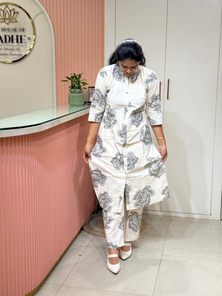 Flex Cotton 2 piece collection with floral work | R137