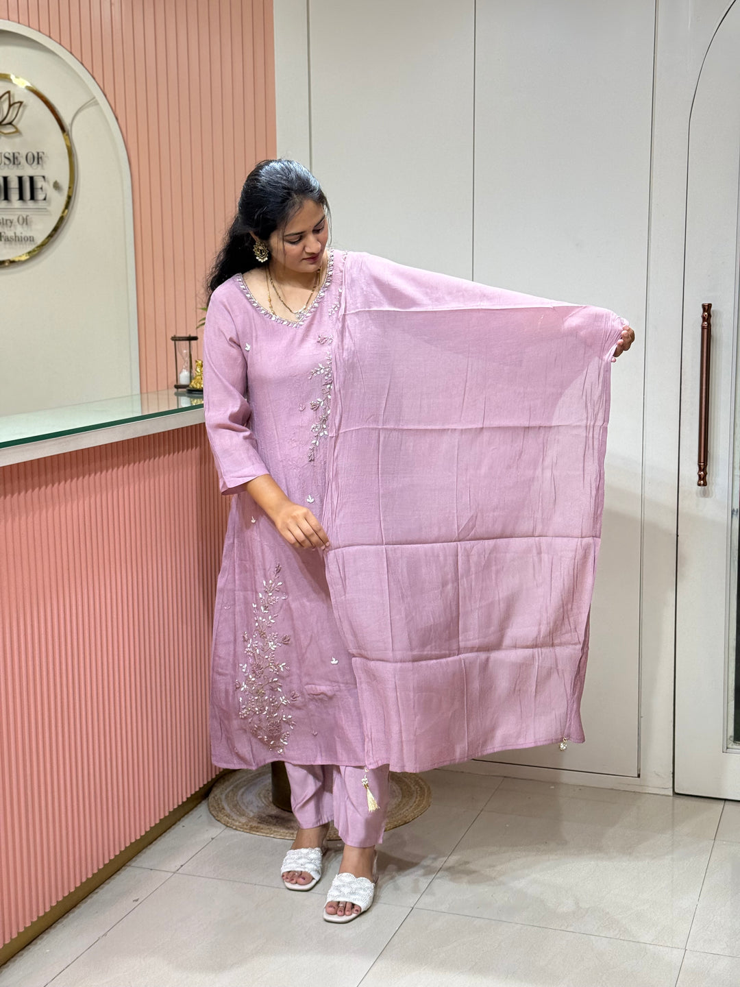 Coral Mul Chanderi Semi Party Collection | R214