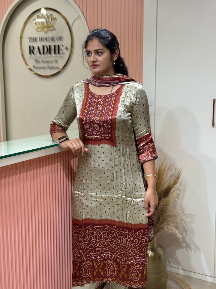 Gaji Satin Collection with Bandini print ( Dupatta Gaji Satin ) | R227