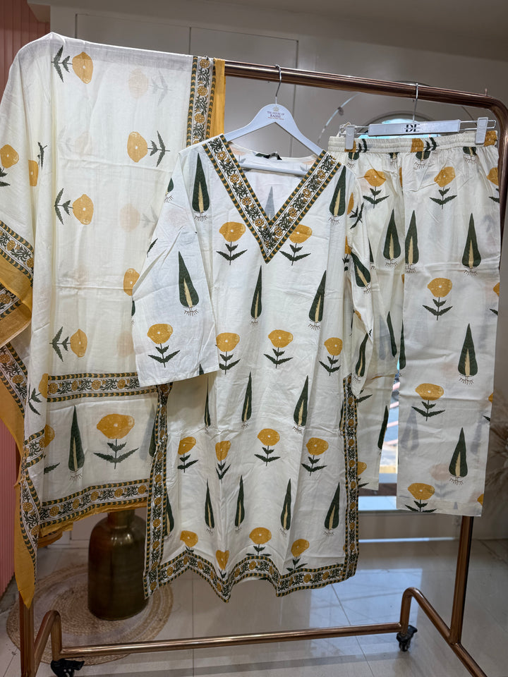 60-60 Cotton 3 Pc Kurta Set – Plus Size Collection | R158