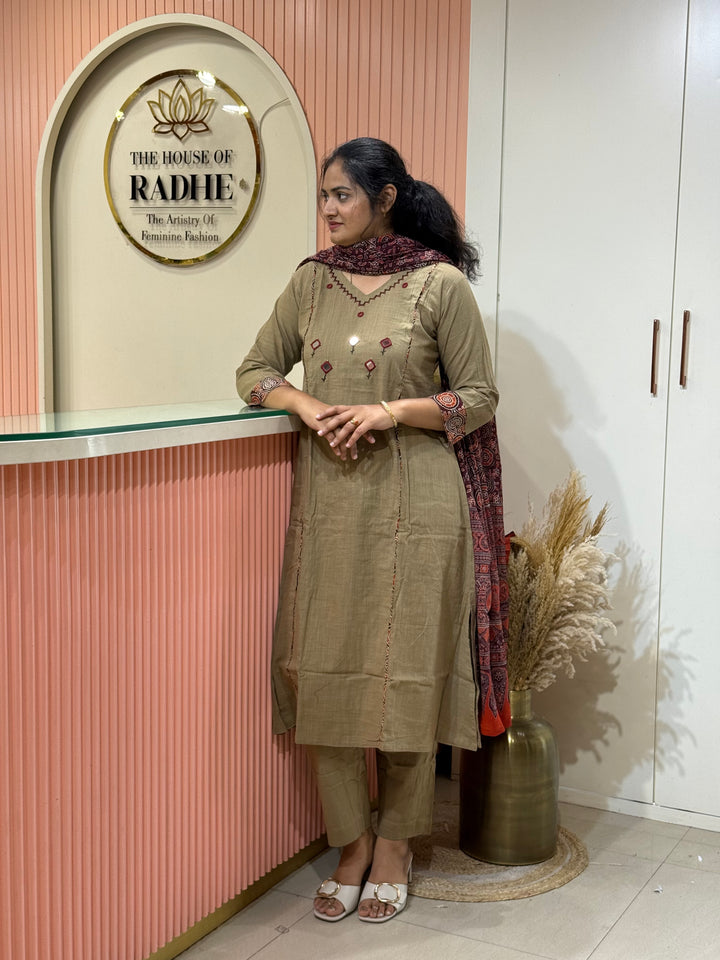Khadi Cotton Collection With Ajrakh Print Dupatta | R210