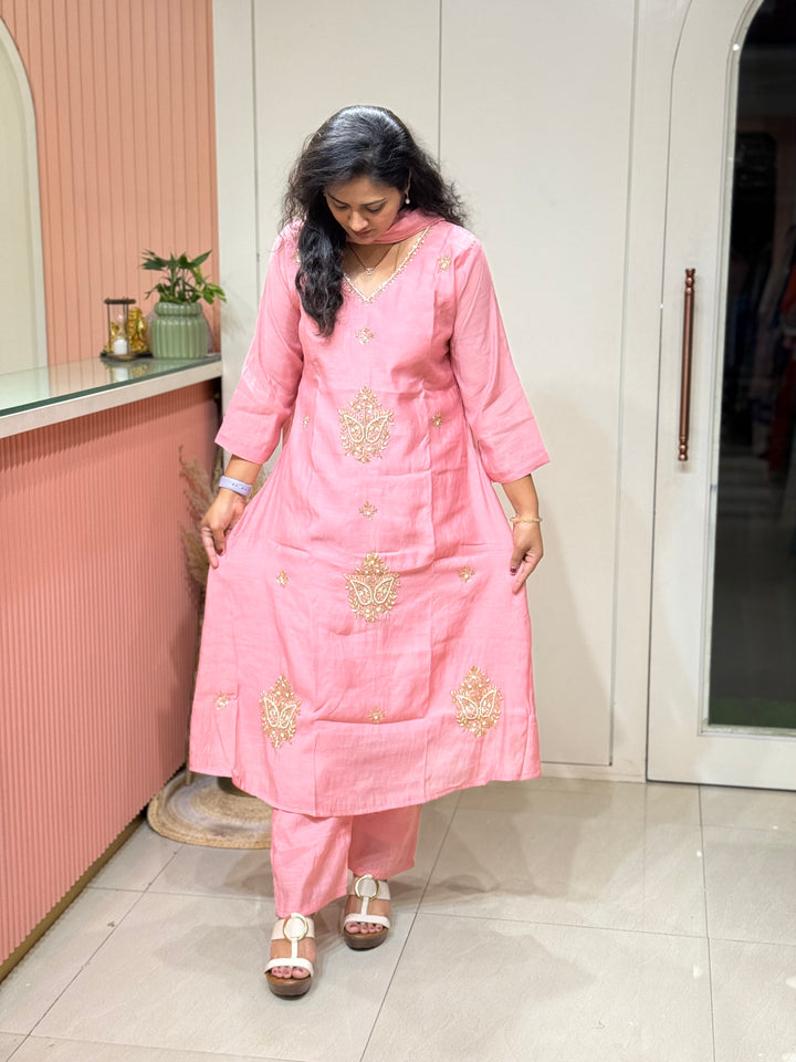 Mul Chanderi Collection Semi Party Wear (Cut Dana &amp; bead Work) A-Line Pattern | R214
