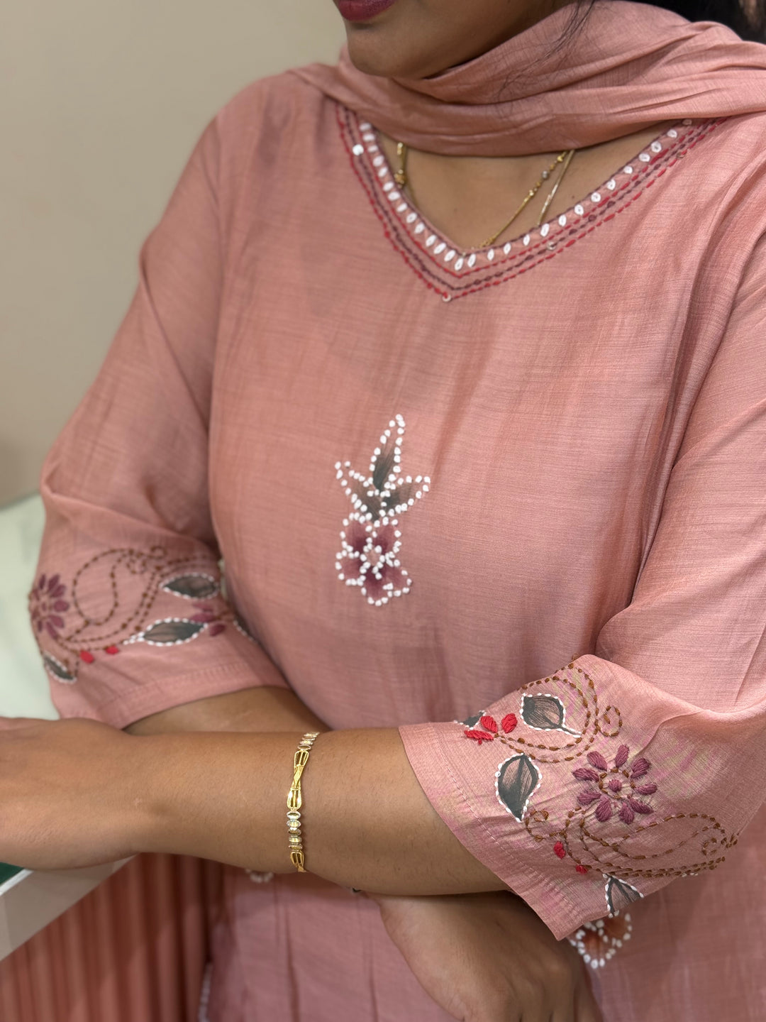 Mul Chanderi Collection with Hand Brush paint and Embroidery work (Cotton Lining) | R206
