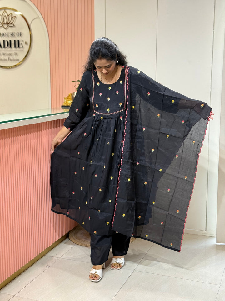 Mul Chanderi with cute Embroidery work | R208
