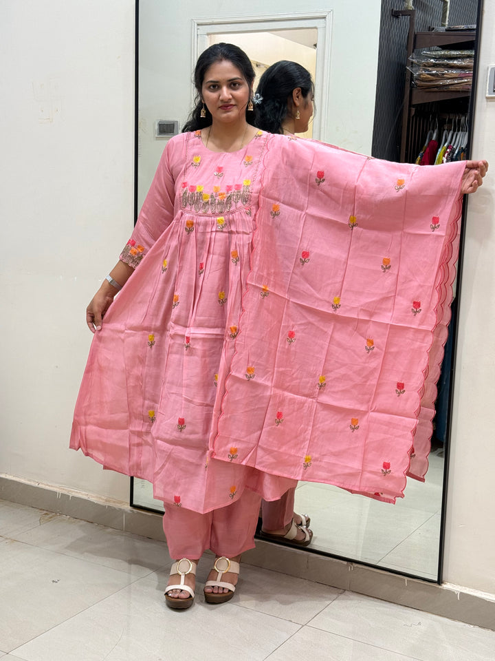 Mul Chanderi Embroidery Collection – Elegant Flare Pattern | R179
