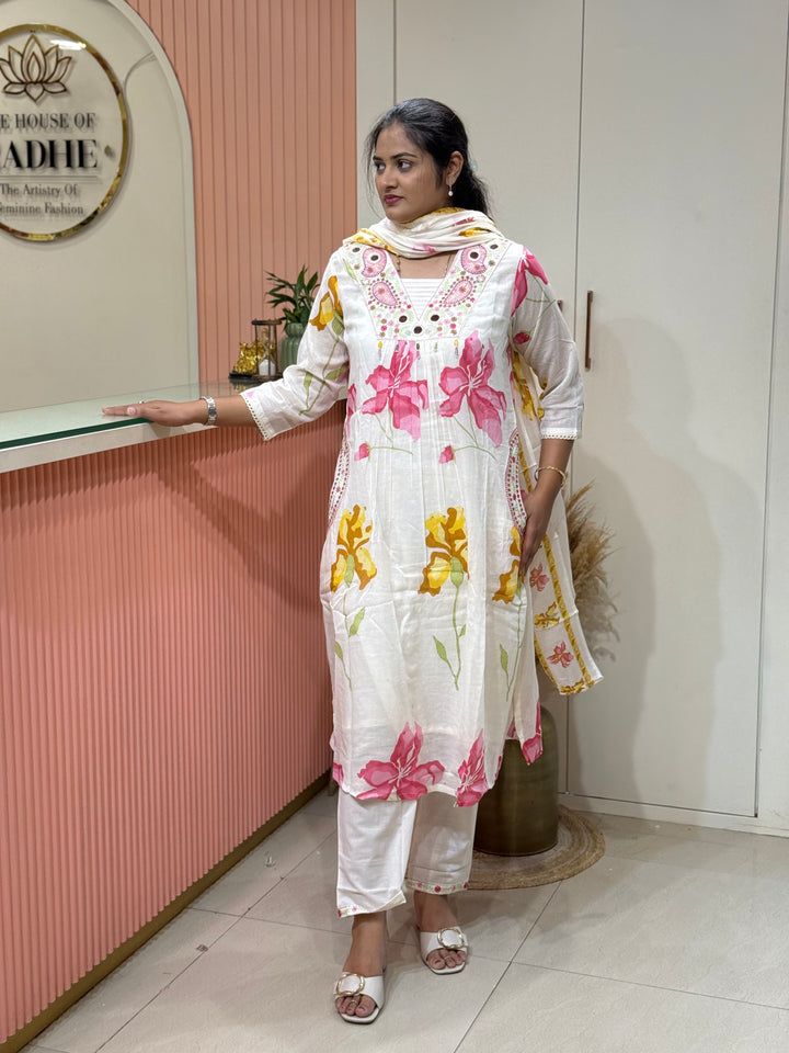 Pure Mul cotton with Real Mirror Work ( Both Sides Pocket Available)(Cotton Lining) | R189