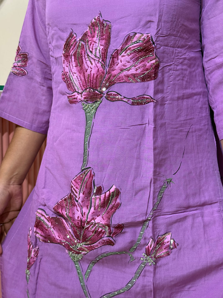 Brush Paint Mul Chanderi Collection With Cutdana Work | R209