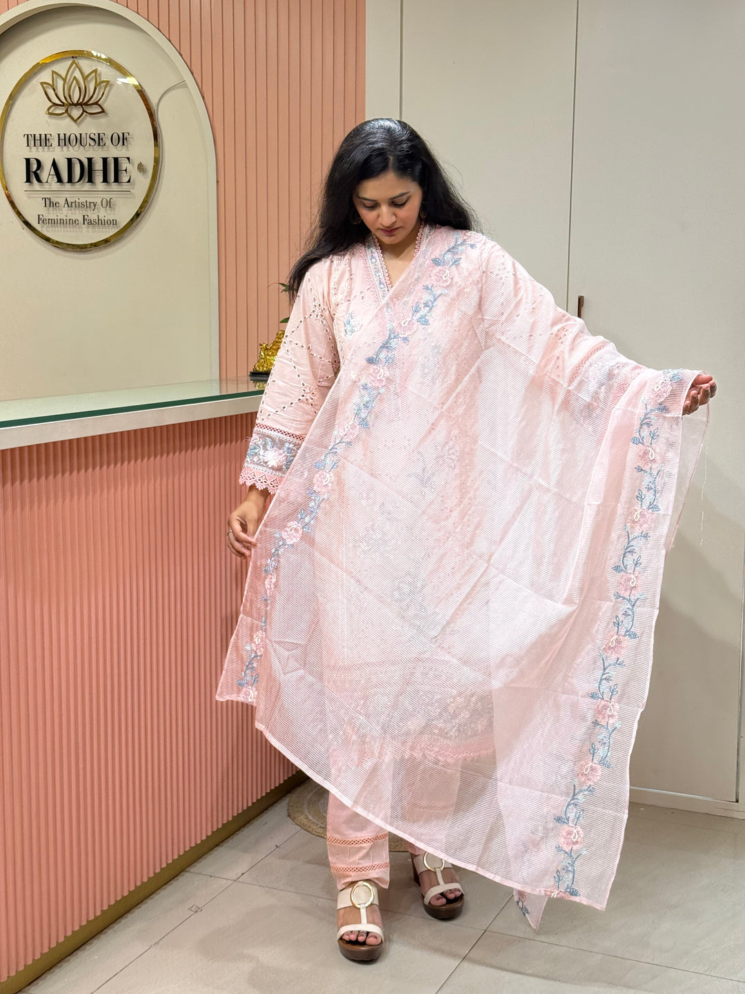 Premium Designer Schiffli 3-Piece Set with Kota Doria Dupatta | R221