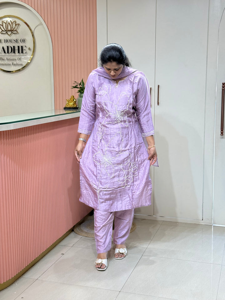 Dola Silk 3 Pcs Set Collection with Floral Work | R217