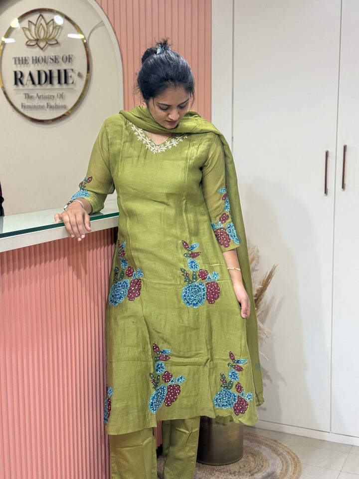 Pure Banarasi Mul Chendheri 3pcs kurthi set | R218