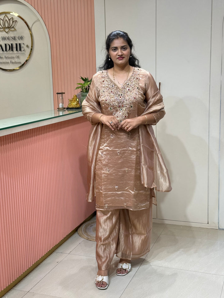 Premium Shimmer Crush Tissue 3pcs kurta set | R228