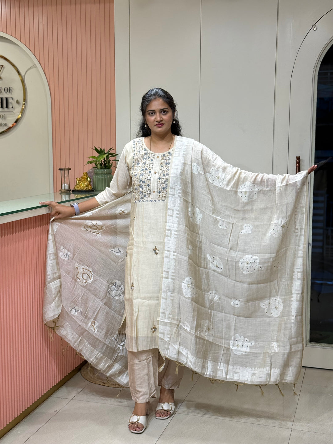 Pure Jamdani Collection with full Length Dupatta and Hand embroidery work (Cotton Lining )| R211