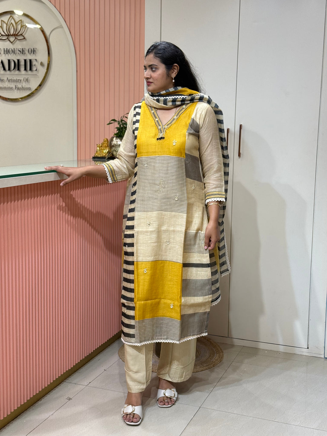 Luxury Pure Linen Collection – Kantha Stitch &amp; Knot Work | R154
