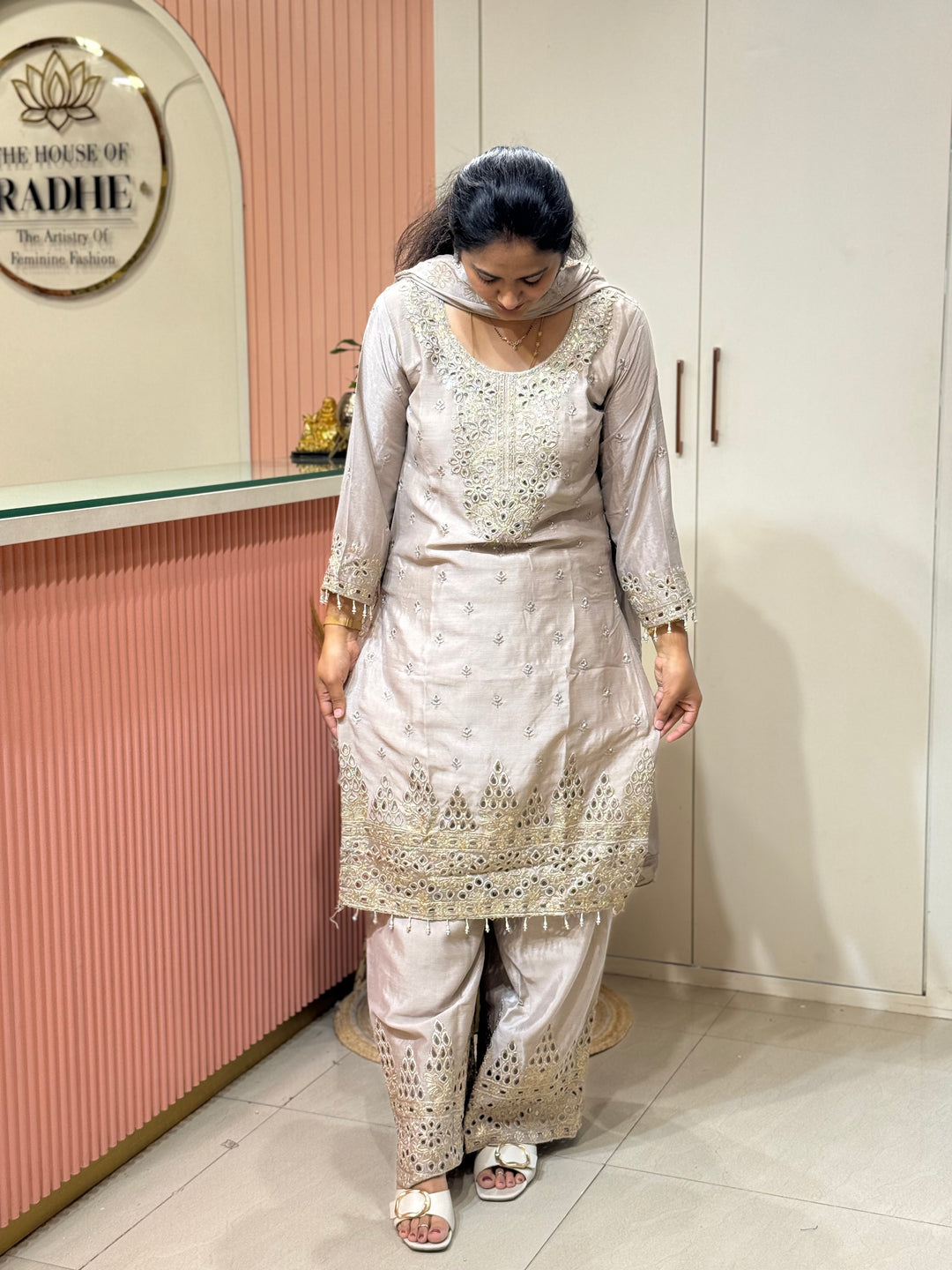 Pure Tissue Silk Collection with Beautiful Work ( flare Plazo) | R148