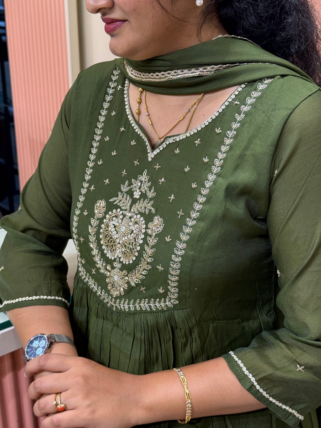 Coral Mul Chanderi with Cut Dana work | R209