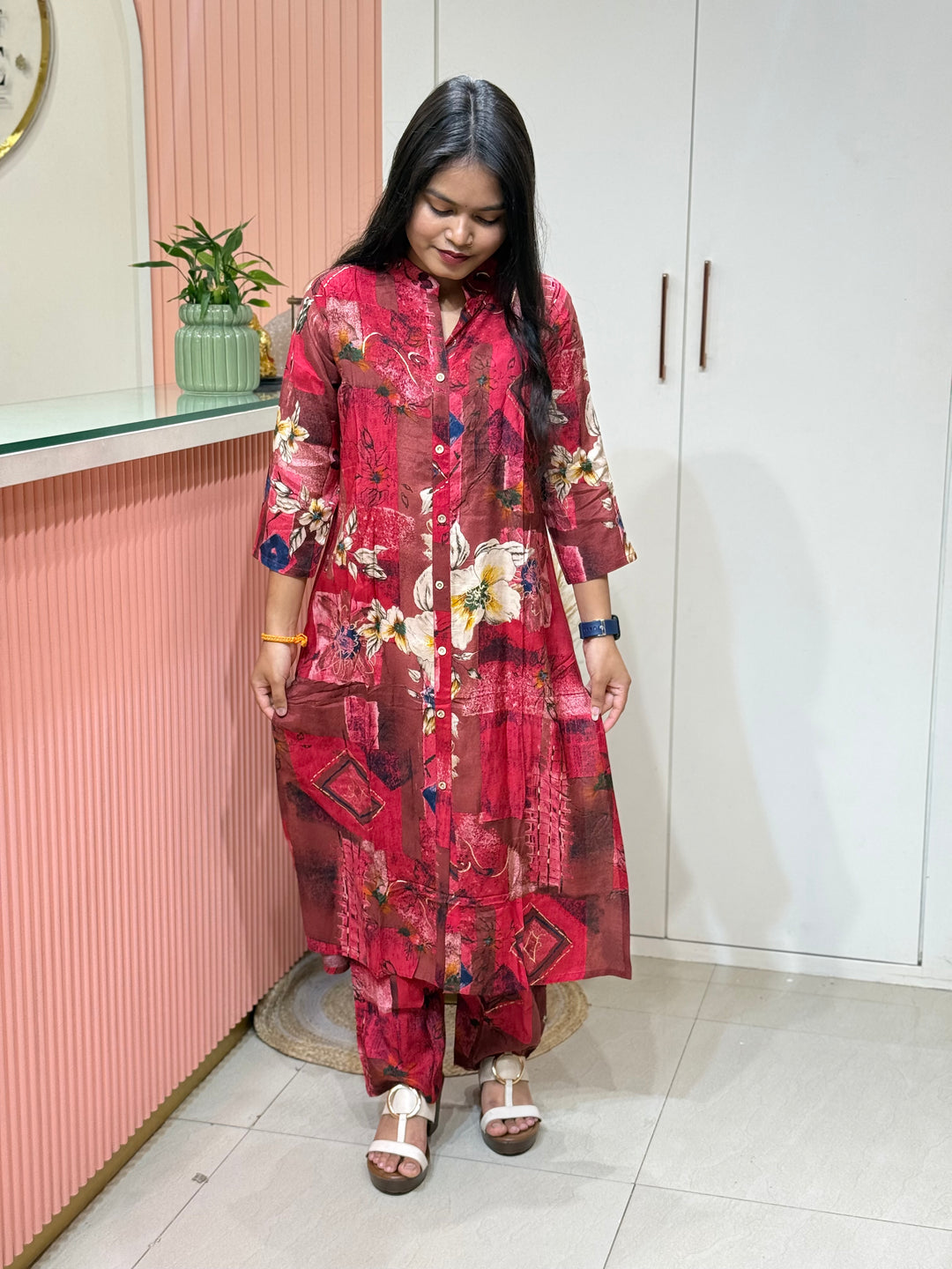 Rayon 2 piece collection with floral work | R137