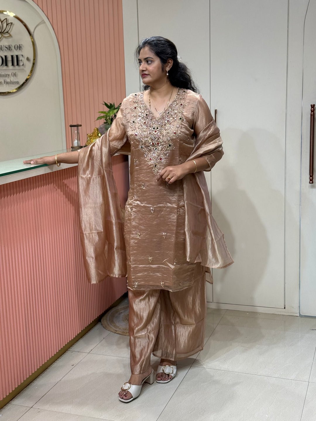 Premium Shimmer Crush Tissue 3pcs kurta set | R228