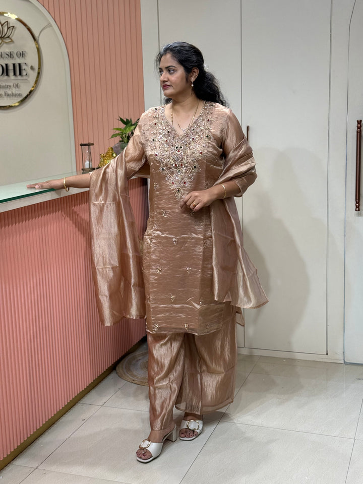 Premium Shimmer Crush Tissue 3pcs kurta set | R228