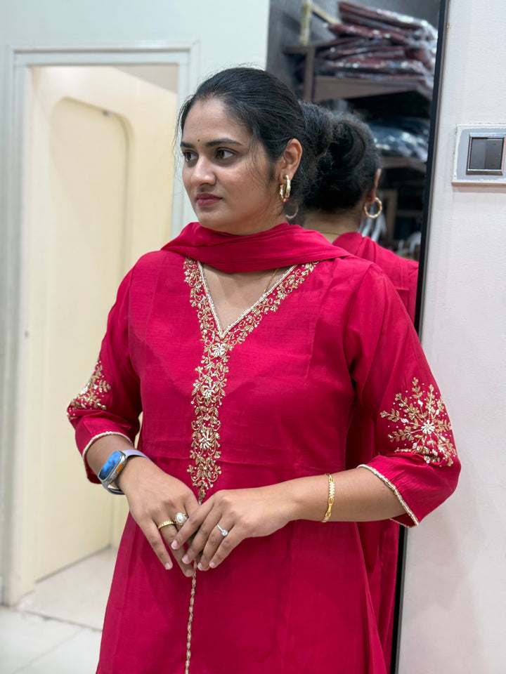 S Mul Chanderi 3 Pc Kurta Set RESTOCK| Semi Party Wear | R138